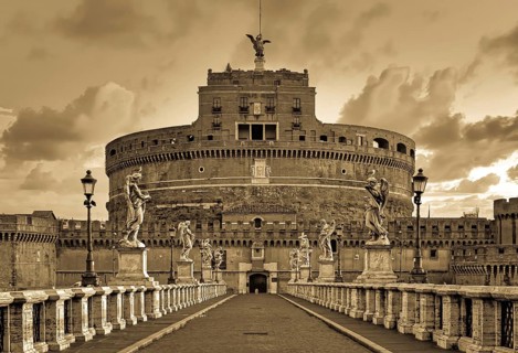 Rome old postcard, Castel Sant'Angelo, vintage style, retro texture
