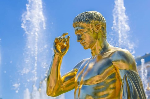 Gold statue in Peterhof, Saint-Petersburg, Russia, Europe