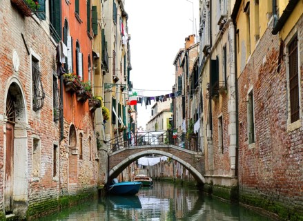 City scene with old palaces and a small bridge, Castello neighbourhood, Venice, Italy Venice,