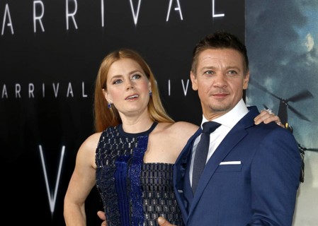 Jeremy Renner and Amy Adams at the Los Angeles premiere of 'Arrival' held at the Regency Village