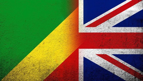 National flag of United Kingdom (Great Britain) Union Jack with Congo-Brazzaville National flag.