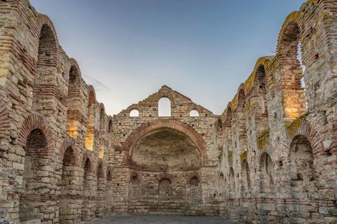 The Church of Saint Sofia or Old Bishopric at sunrise in Nessebar ancient city. Nesebar, Nesebr is