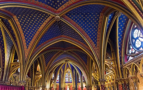 Paris, France, August 31, 2018: Sainte-Chapelle, the interior of the Lower Chapel. Paris, France,
