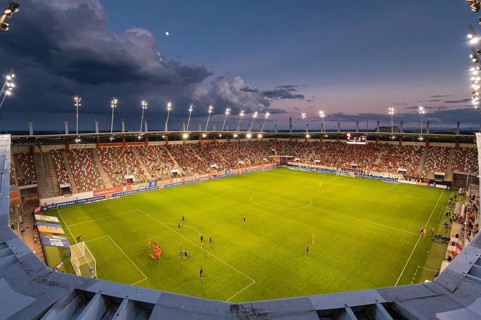 LUBIN, POLAND - MAY 20, 2024: Football match Polish PKO Ekstraklasa between KGHM Zaglebie Lubin vs