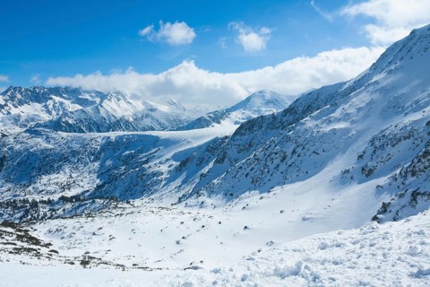 Tops of Pirin mountains view from top of cable car, Bansko. Bulgaria.