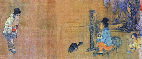The Spinning Wheel, by Wang Juzheng (early 11th century), Northern Song era, a scene with two