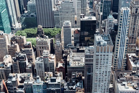 New York City, USA, June 25, 2018: Aerial view of the Midtown of Manhattan from Empire State