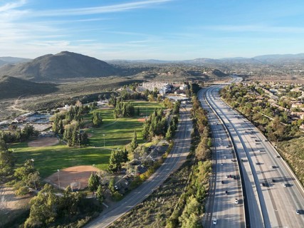 Aerial view of interstate 15 highway with in vehicle. San Diego, South California, USA, North