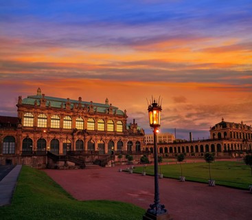 Dresden sunset at Zwinger in Saxony of Germany