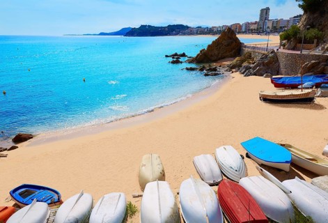 Lloret de Mar Sa Caleta beach in costa Brava of Catalonia Spain