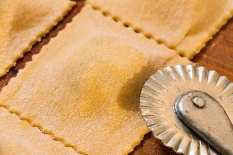 Fresh pasta with eggs, flour and wheat semolina
