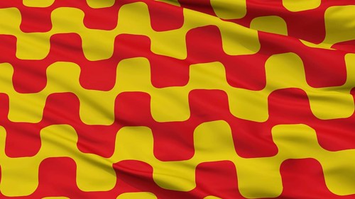 Tarragona City Flag, Country Spain, Closeup View, 3D Rendering