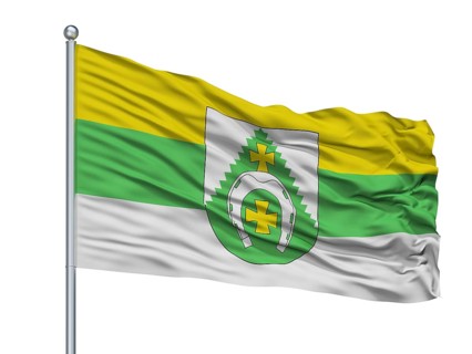 Klicau City Flag On Flagpole, Country Belarus, Isolated On White Background, 3D Rendering