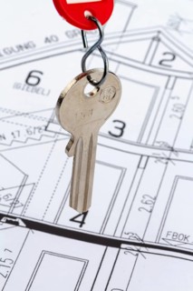 An architect's construction plan with the key to a flat or a new house Austria