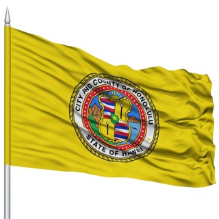 Honolulu Flag on Flagpole, Capital of Hawaii State, Flying in the Wind, Isolated on White