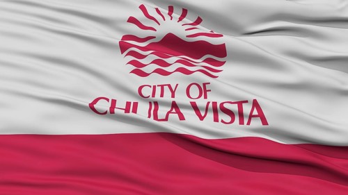 Closeup of Chula Vista City Flag, Waving in the Wind, California State, United States of America