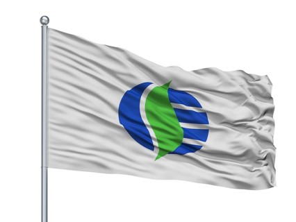 Ise City Flag On Flagpole, Country Japan, Mie Prefecture, Isolated On White Background