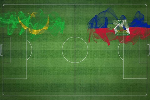 Mauritania vs Haiti Soccer Match, national colors, national flags, soccer field, football game,