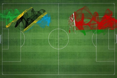Tanzania vs Belarus Soccer Match, national colors, national flags, soccer field, football game,