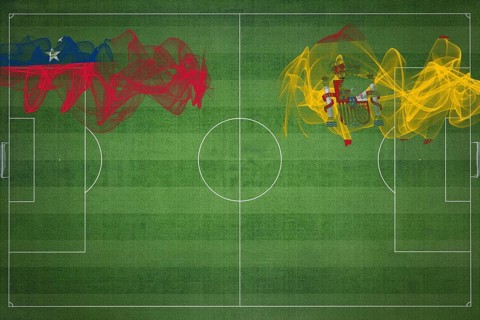 Samoa vs Spain Soccer Match, national colors, national flags, soccer field, football game,
