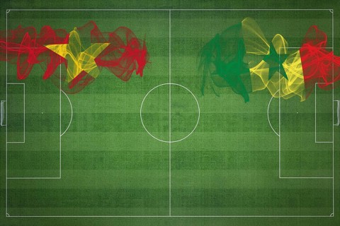 Vietnam vs Senegal Soccer Match, national colors, national flags, soccer field, football game,