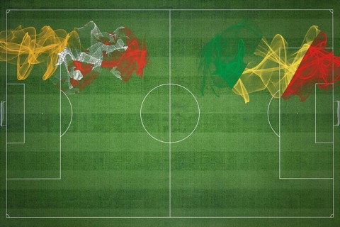 Bhutan vs Congo Soccer Match, national colors, national flags, soccer field, football game,