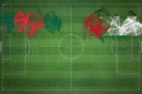 Bangladesh vs Palestine Soccer Match, national colors, national flags, soccer field, football game,