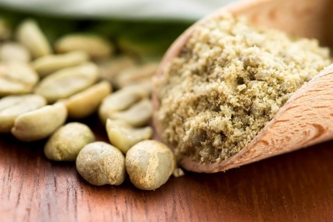Green coffee beans with leaf, lodz, poland
