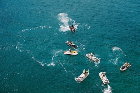 Budva, Montenegro - 07 august 2020: Jet ski on a background of blue water