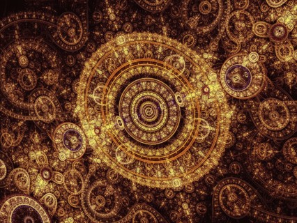 Golden fractal clock - modern pattern. Sacred geometry abstract background. Computer-generated