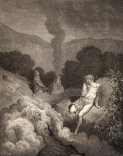 Cain and Abel offer their sacrifices, Old Testament, woodcut by Gustave Doré