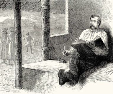 David Livingstone writing in his journal, Ujiji, Tanzania, 1813, 1873, a Scottish missionary and
