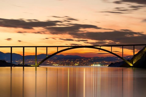 Bridge to Krk Island at sunset, Croatia, Europe