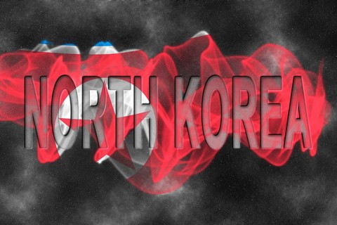 North Korea Flag with Starry Background Smoke Effect