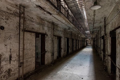 PHILADELPHIA, USA, AUGUST 15, 2022, Abandoned corridor in the Eastern State Penitentiary in