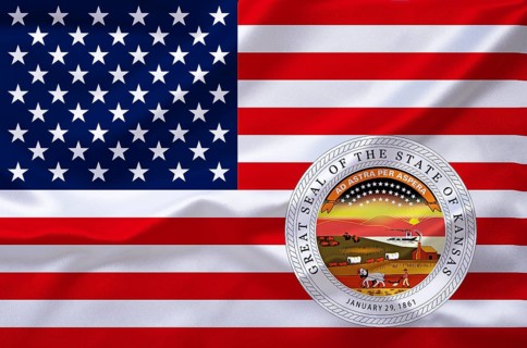 The flag of the USA with the coat of arms of Kansas, Studio