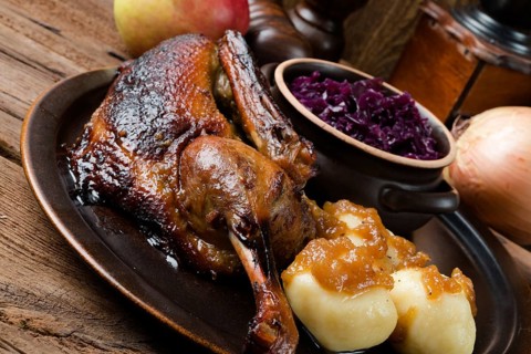Duck with dumplings and pickled plum
