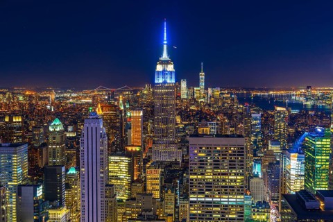 Downtown night view seen from the top of the Rock (Rockefeller Center Observation Deck). Shooting