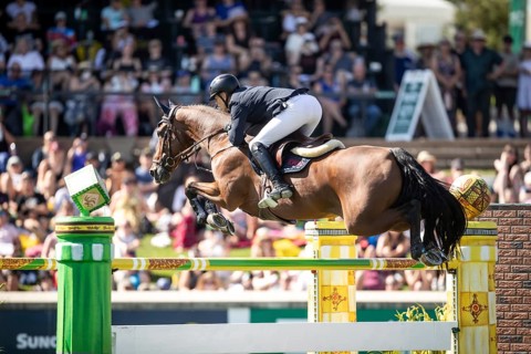 Max Kuhner of Austria riding Elektric Blue P compete in the first round of the 1.60m CPKC