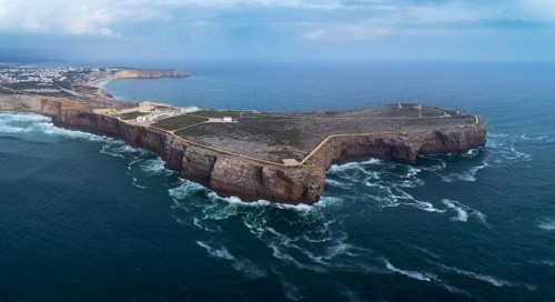 Aerial panorama of the Sagres Fortress on cape in Algarve, Portugal, Europe