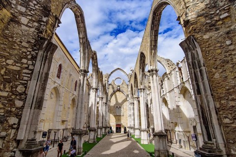 Ruins of Carmo Convent, an archaeological museum in Lisbon, Portugal, Europe