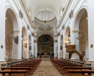 Spoleto, Italy, 25 November, 2022: interior view of the central nave and altar in the Spoleto