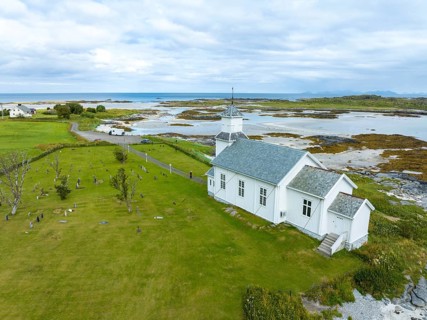 Gimsoy church in the Lofoten Islands. It is a parish church in the municipality of Vagan in