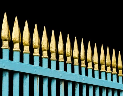 Gilded fence tops, Schloss Wilhelmsthal, Wilhelmsthal Palace, Calden, Hesse, Germany, Europe