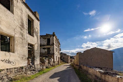 Lost place, abandoned houses and ruins in the ghost village, Gairo Vecchio, Gairo, Ogliastra,