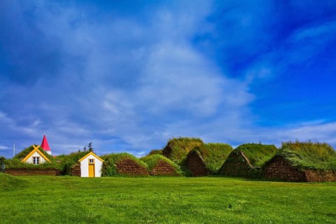 The recreated village - the museum of pioneers - Vikings. The village of ancestors in Iceland.