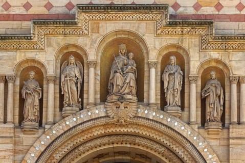 The patron saints of the imperial cathedral of Speyer above the west portal