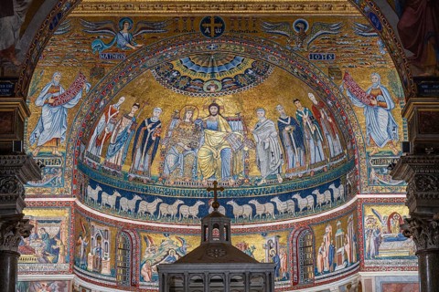 Apse, mosaic with the Coronation of the Virgin, 12th century, work of Pietro Cavallini, The