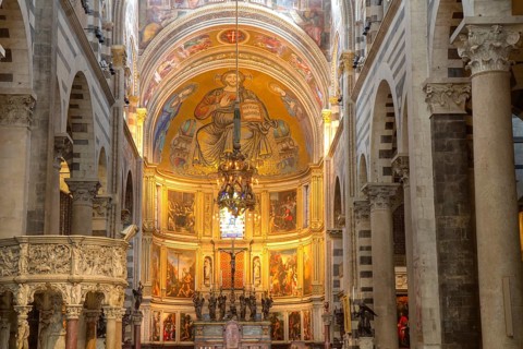 Romanesque nave with mosaic of Pisa Cathedral, Tuscany, Italy Pisa, Italy, Europe