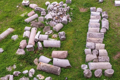 Detail of roman ruins of the Roman Forum. Roman Forumis a rectangular forum (plaza) surrounded by